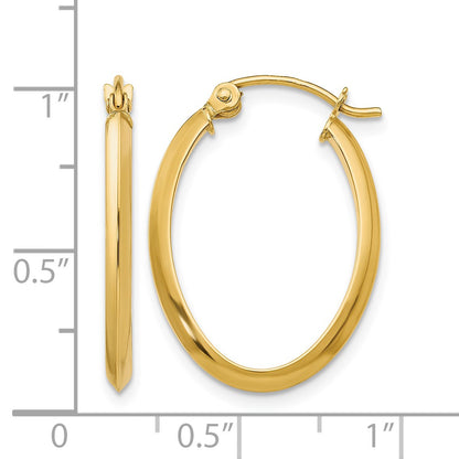 14k 2x22mm Polished Oval Tube Hoop Earrings
