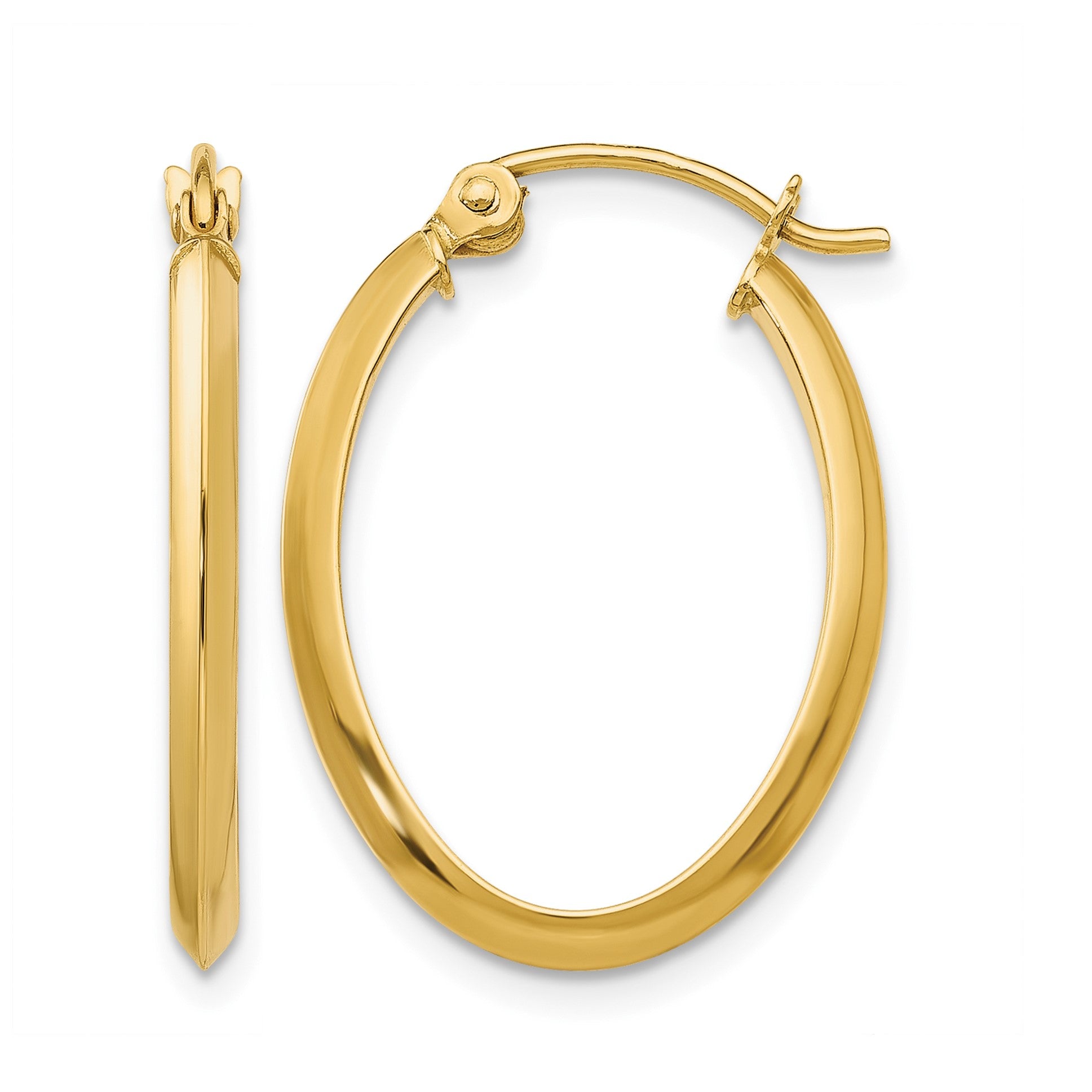 14k 2x22mm Polished Oval Tube Hoop Earrings