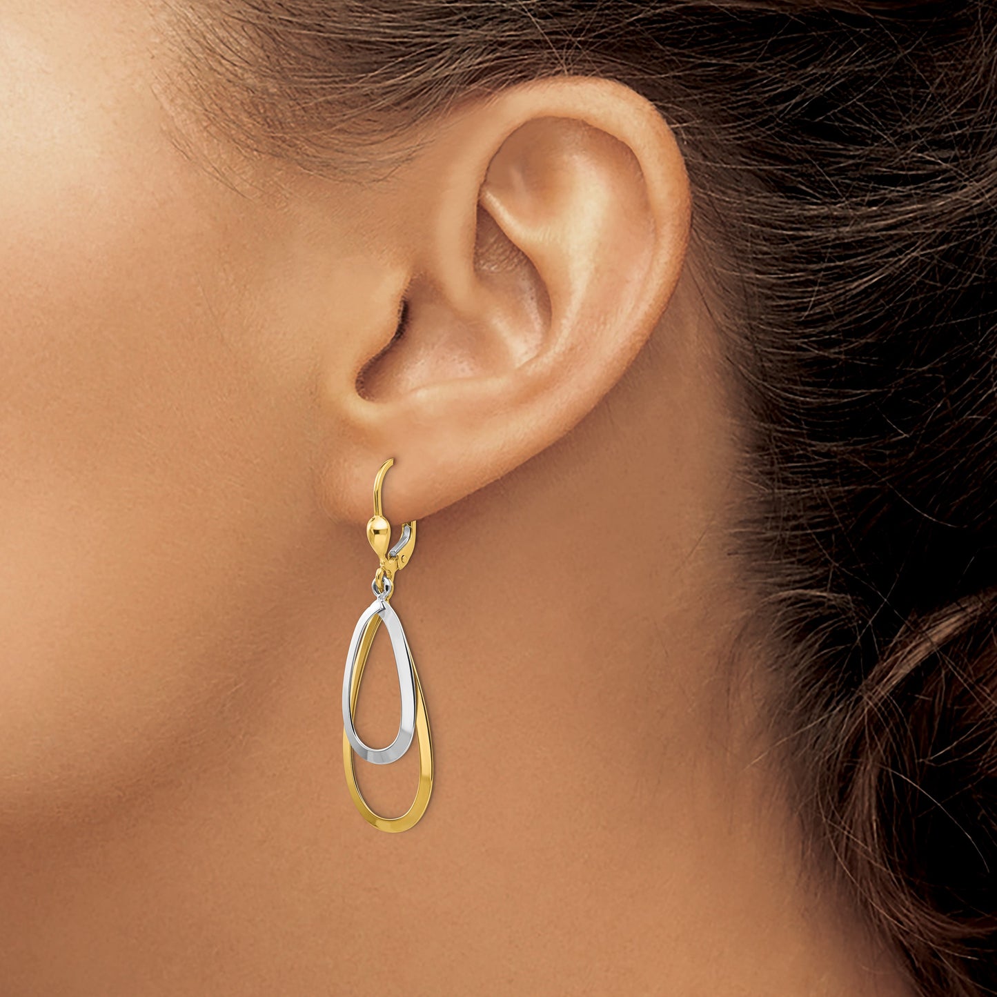14k Two-tone Teardrop Dangle Leverback Earrings