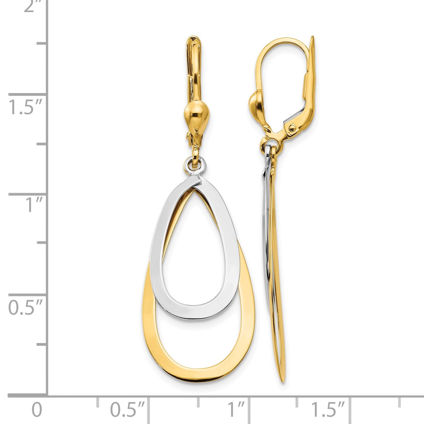 14k Two-tone Teardrop Dangle Leverback Earrings