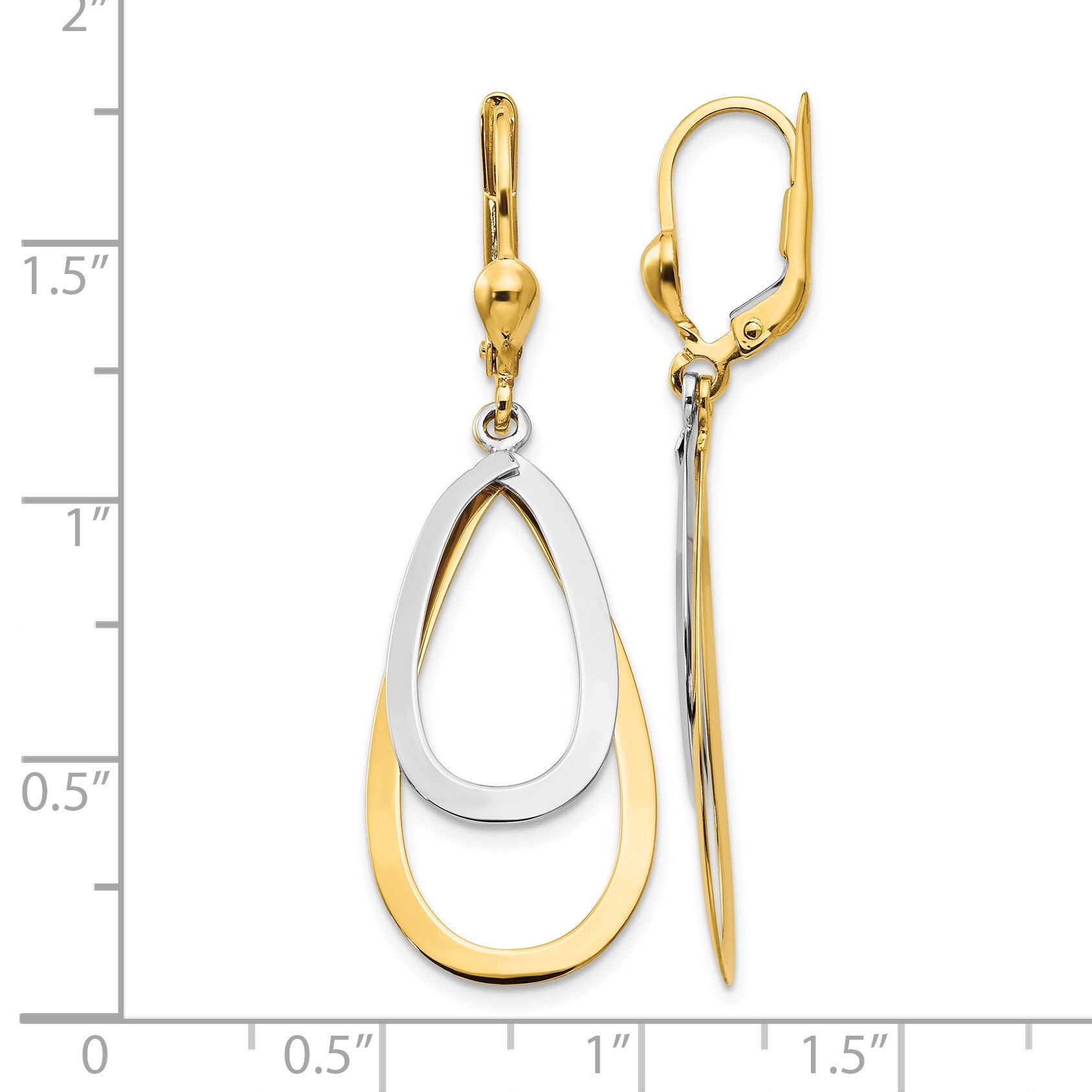 14k Two-tone Teardrop Dangle Leverback Earrings