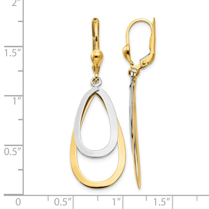 14k Two-tone Teardrop Dangle Leverback Earrings
