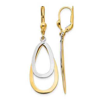 14k Two-tone Teardrop Dangle Leverback Earrings