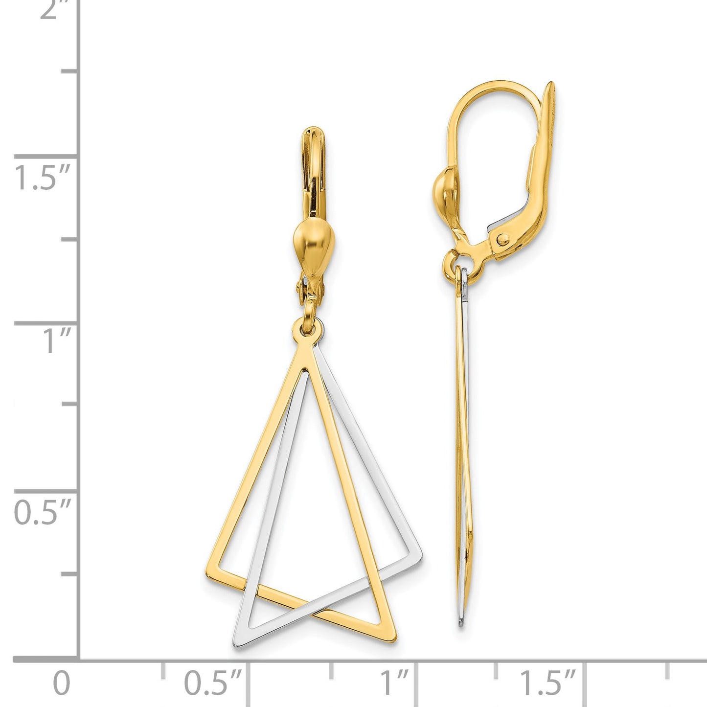 14k Two-tone Polished Triangles Drop Leverback Earrings