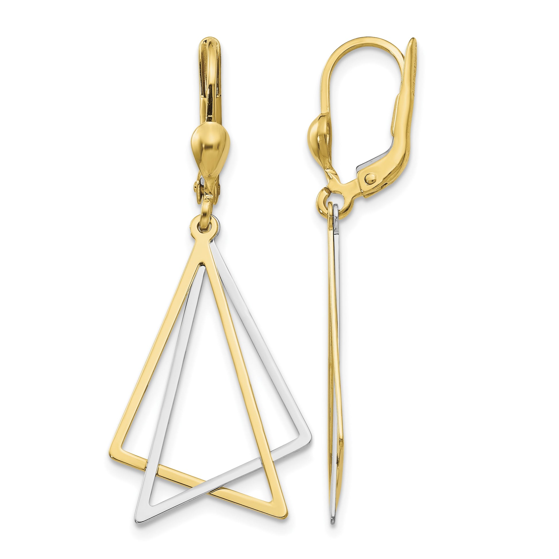 14k Two-tone Polished Triangles Drop Leverback Earrings