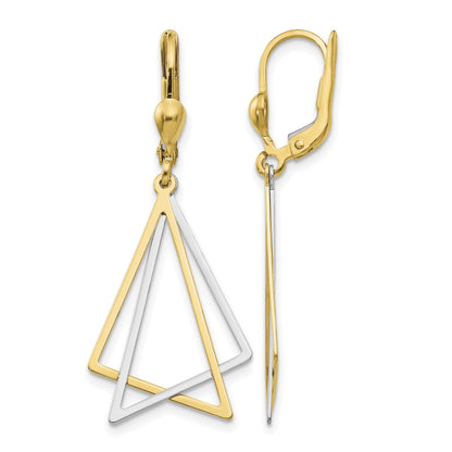 14k Two-tone Polished Triangles Drop Leverback Earrings