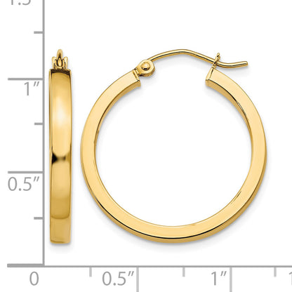 14k 2x25mm Polished Square Tube Hoop Earrings