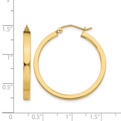 14k 2x30mm Polished Square Tube Hoop Earrings