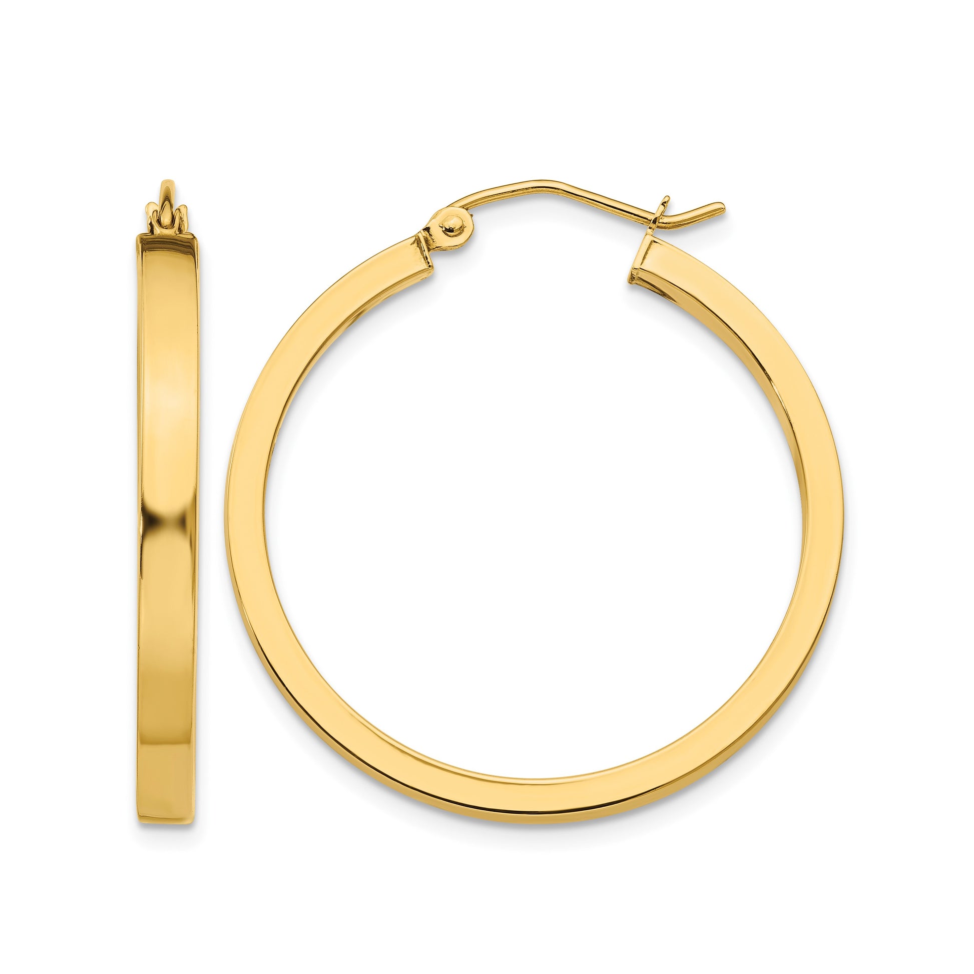 14k 2x30mm Polished Square Tube Hoop Earrings