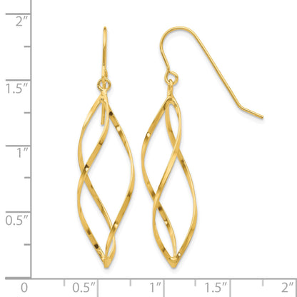 14K Twisted Swirl Dangle French Hook Earrings