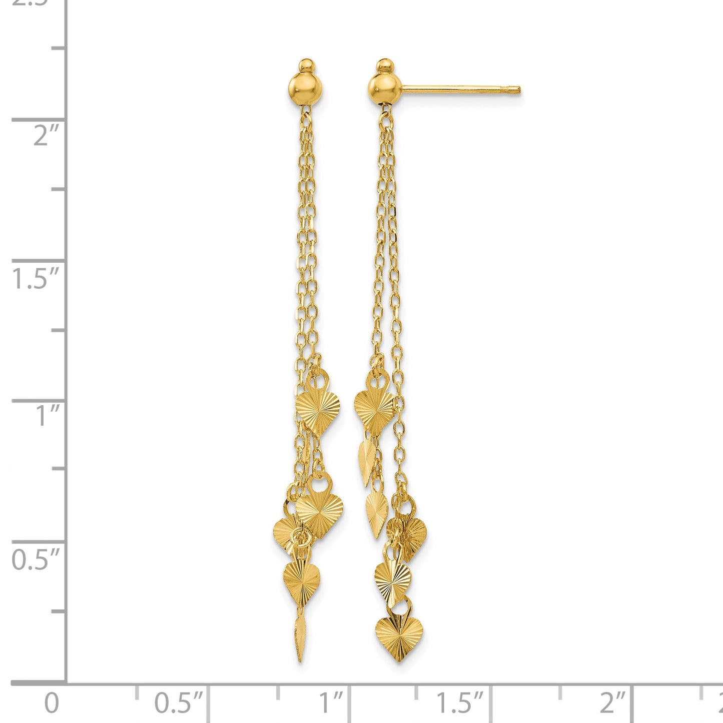 14K Diamond-cut Hearts and Chain Dangle Post Earrings