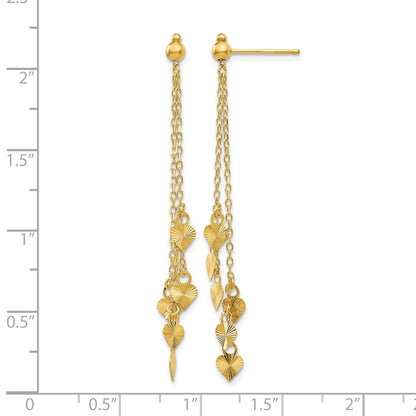 14K Diamond-cut Hearts and Chain Dangle Post Earrings