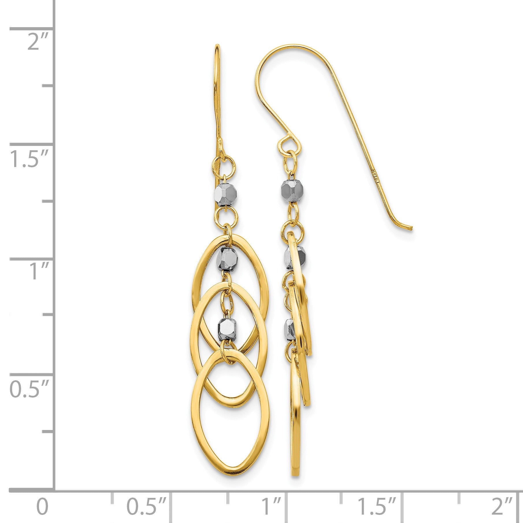 14k Two-tone Ovals and Mirror Beads Dangle French Hook Earrings