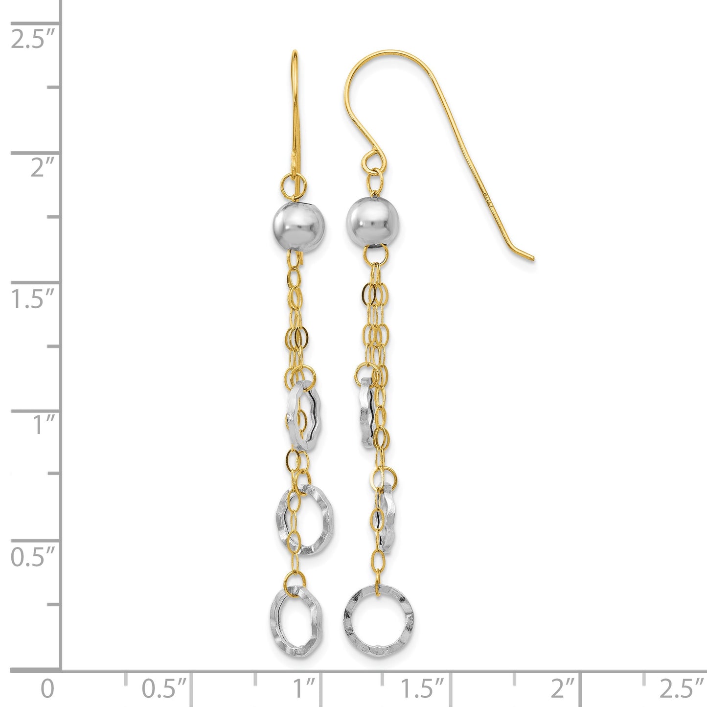 14k Two-tone Circle and Chain Dangle French Hook Earrings