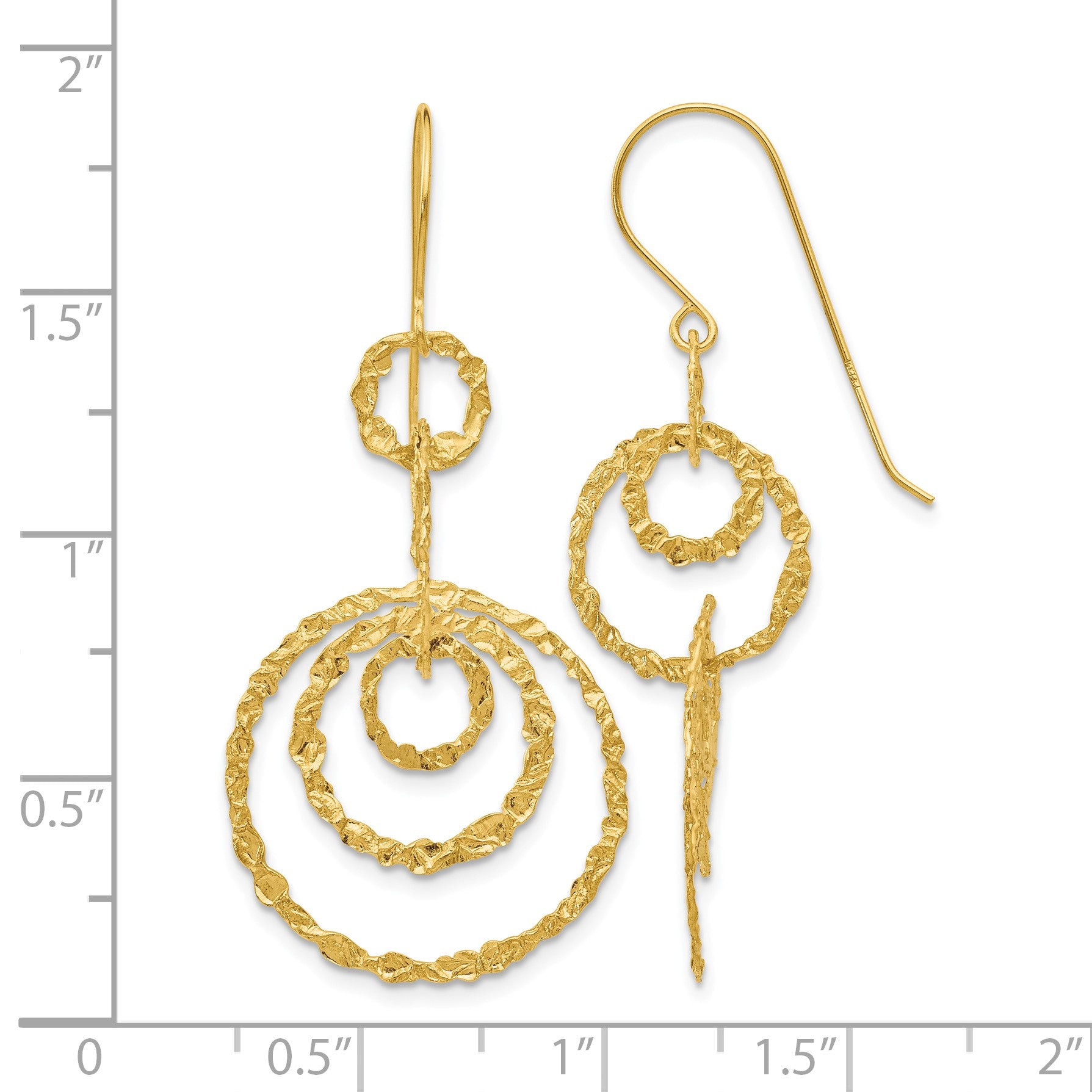 14k Textured Circles Dangle French Hook Earrings
