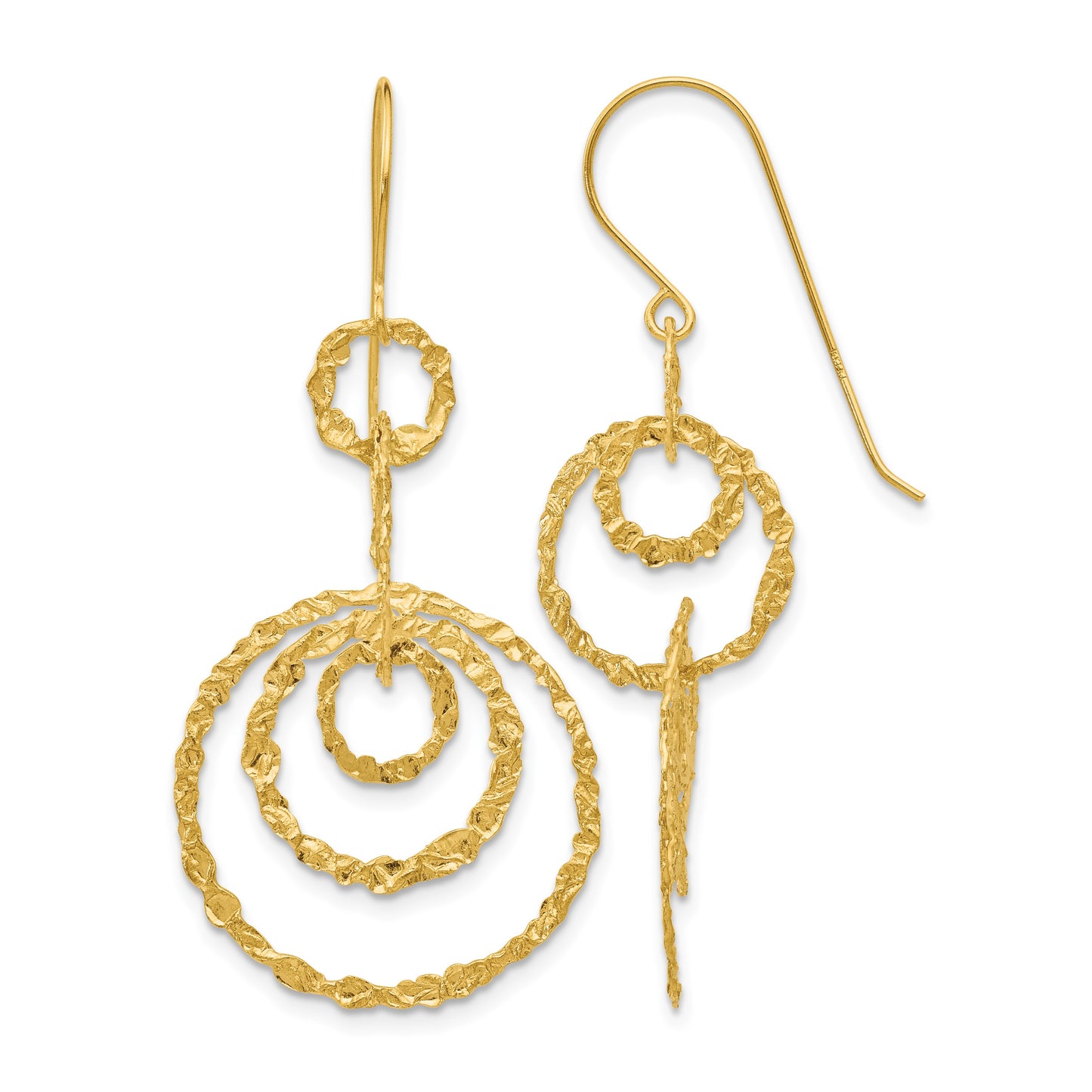 14k Textured Circles Dangle French Hook Earrings