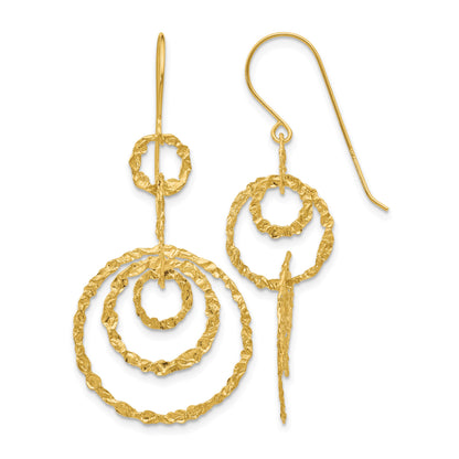 14k Textured Circles Dangle French Hook Earrings
