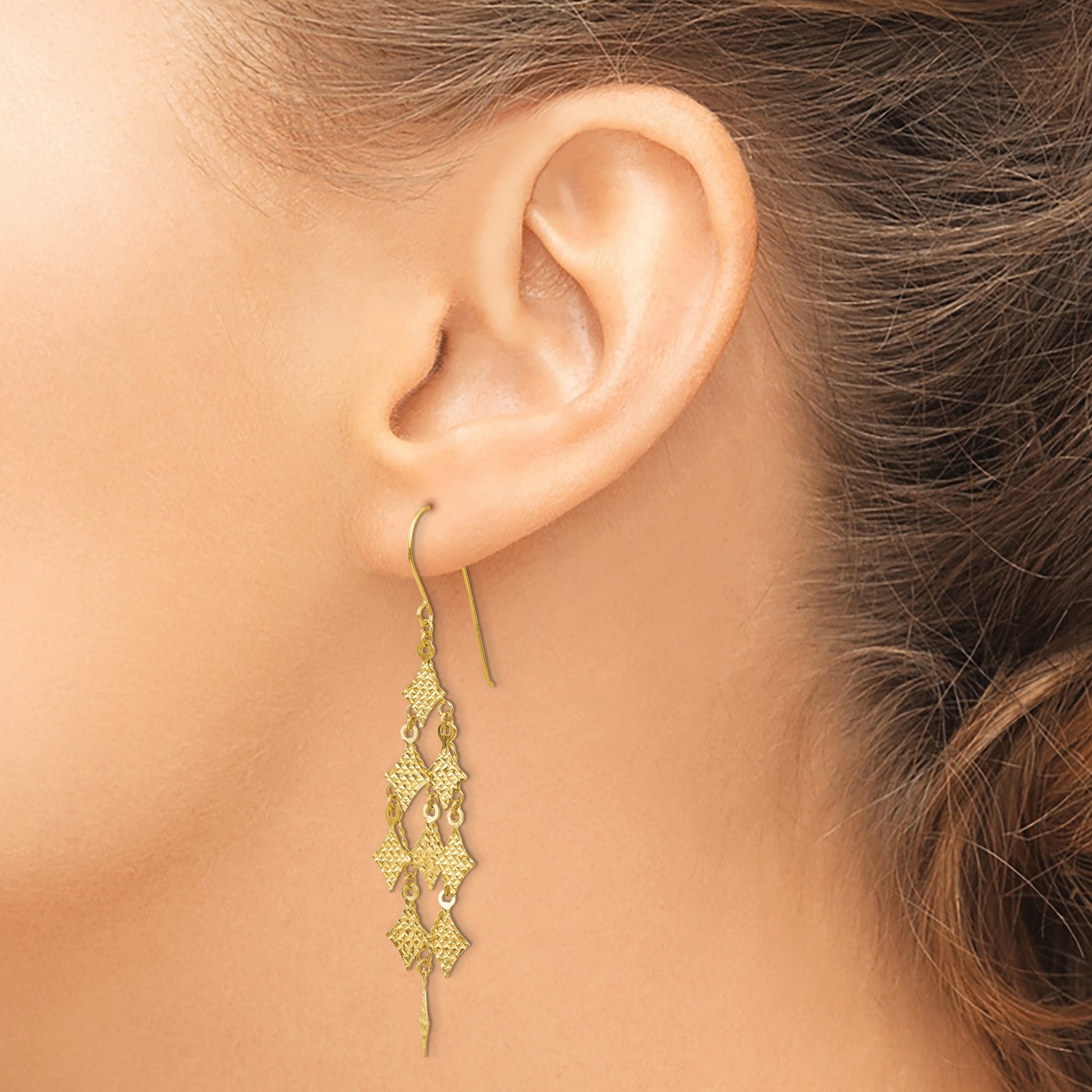 14k Diamond-cut Chandelier Dangle French Hook Earrings
