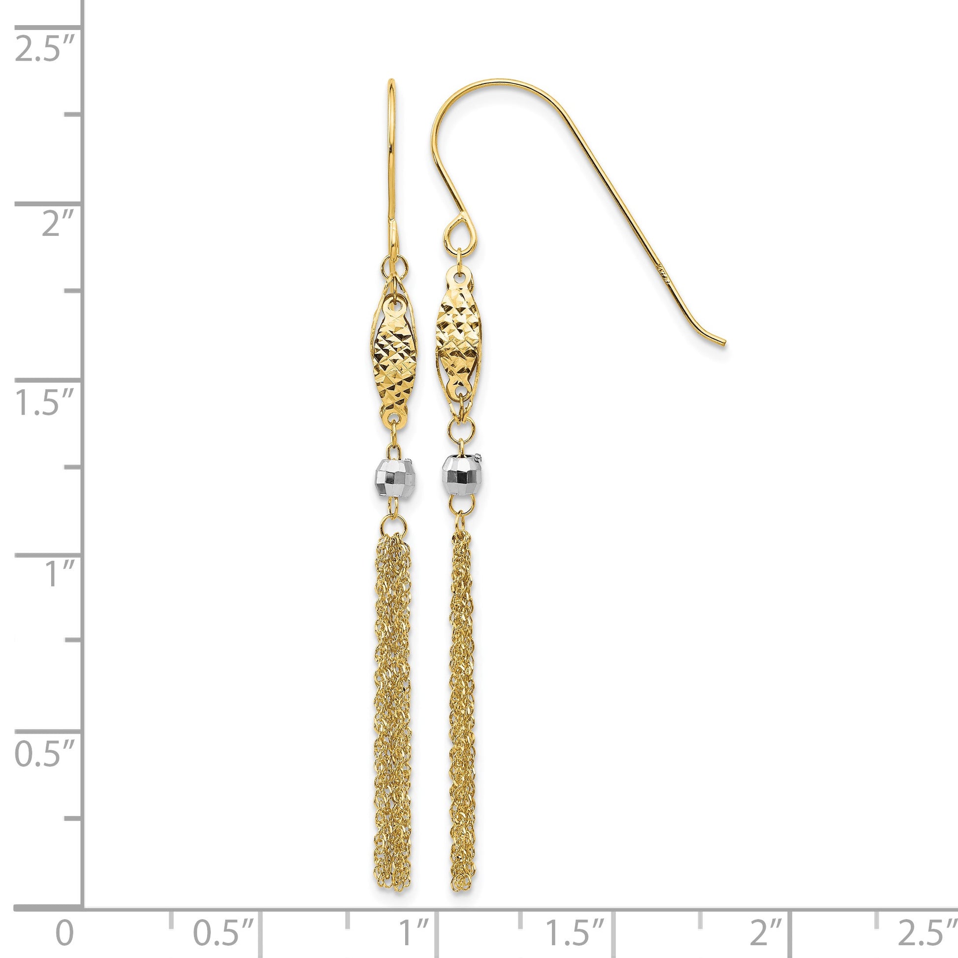 14k Two-tone Bead and Chain Tassel Dangle French Hook Earrings