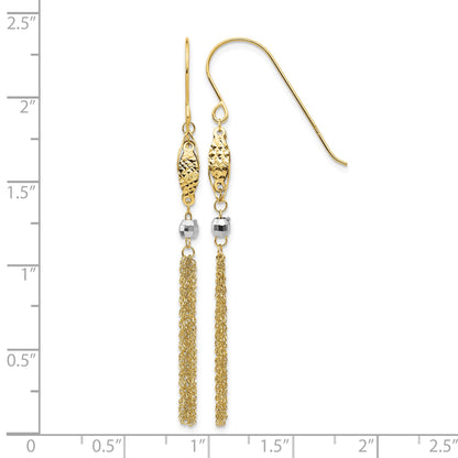 14k Two-tone Bead and Chain Tassel Dangle French Hook Earrings