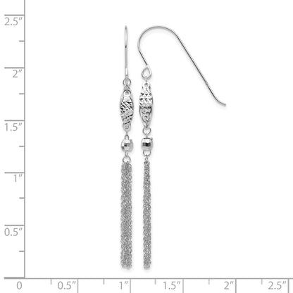 14k White Gold Bead and Chain Tassel Dangle French Hook Earrings