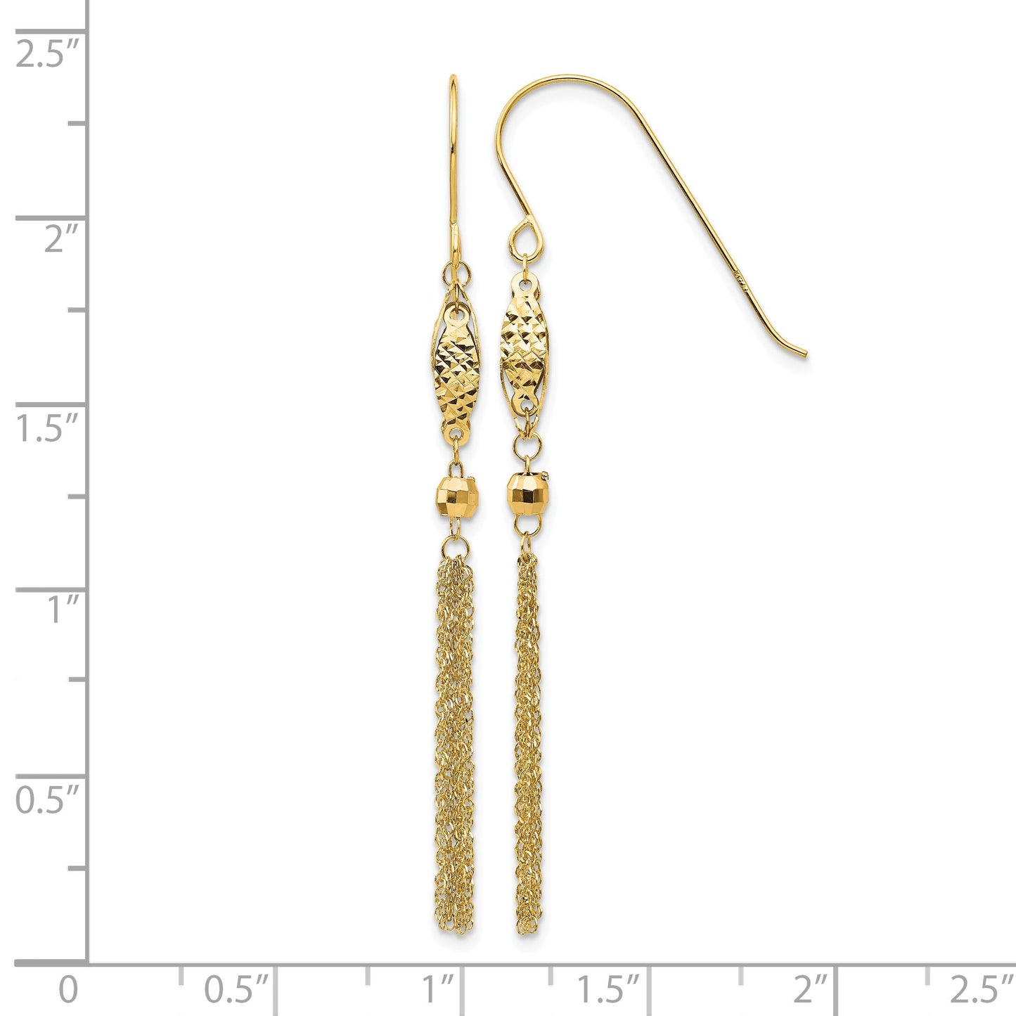14k Bead and Chain Tassel Dangle French Hook Earrings