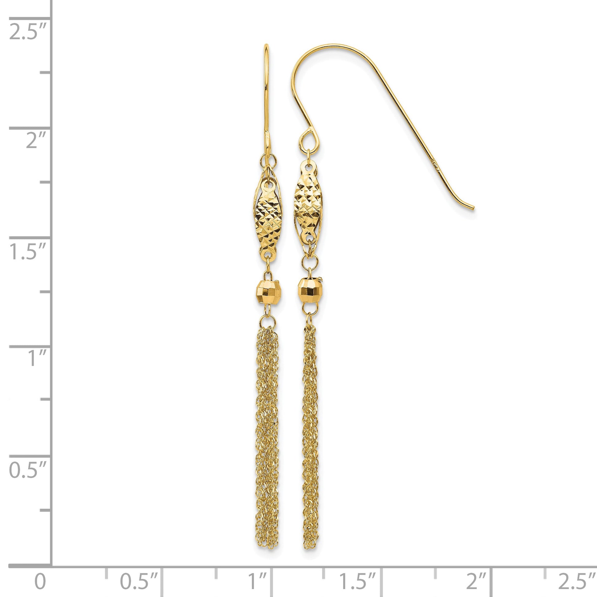 14k Bead and Chain Tassel Dangle French Hook Earrings