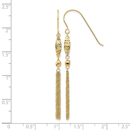 14k Bead and Chain Tassel Dangle French Hook Earrings