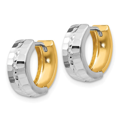 14k Two-tone Textured Hinged Hoop Earrings