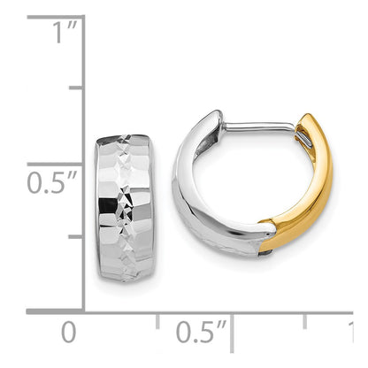 14k Two-tone Textured Hinged Hoop Earrings