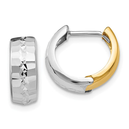 14k Two-tone Textured Hinged Hoop Earrings