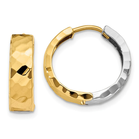 14k Two-tone Textured Hinged Hoop Earrings