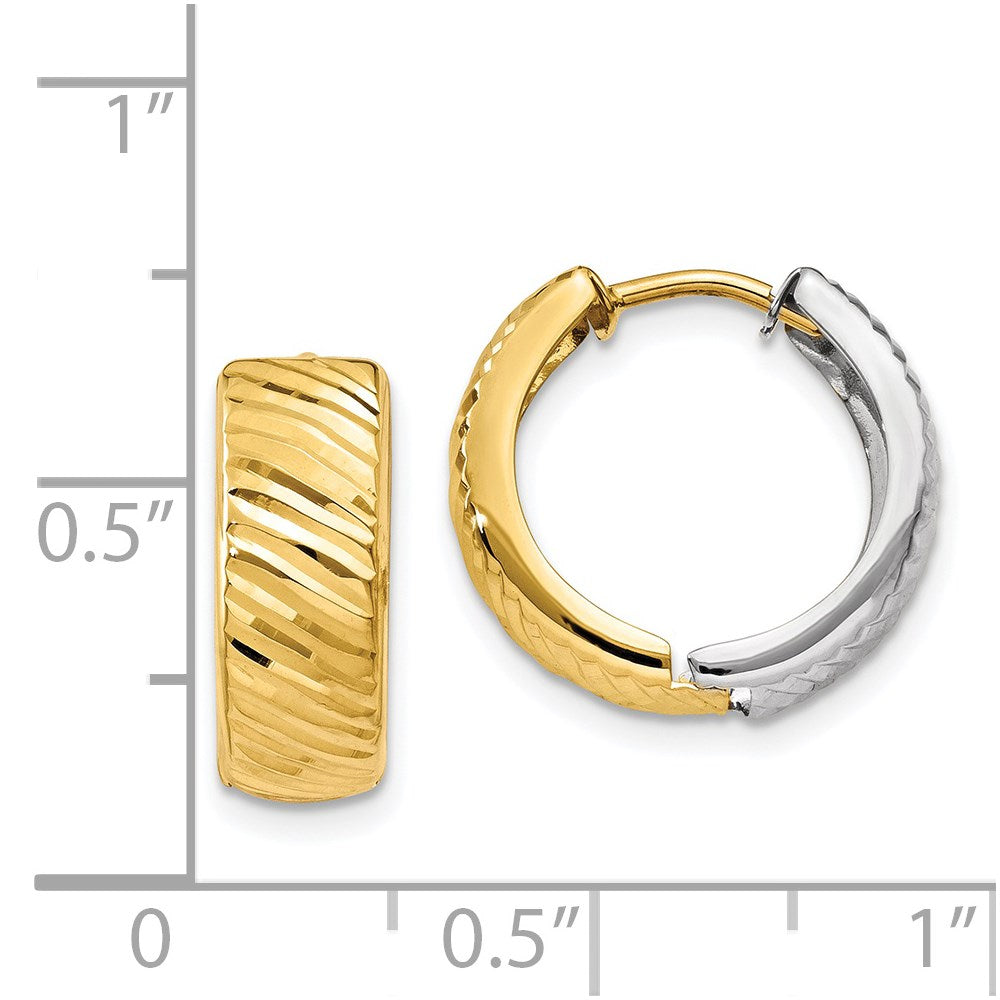 14k Two-tone Textured Hoop Earrings