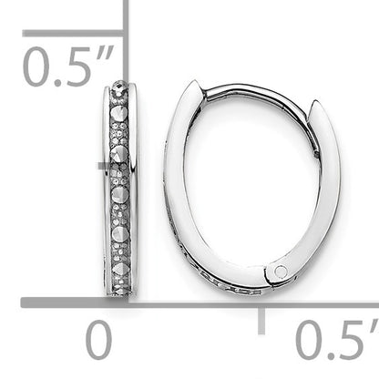 14k White Gold Diamond-cut Oval Hinged Hoop Earrings