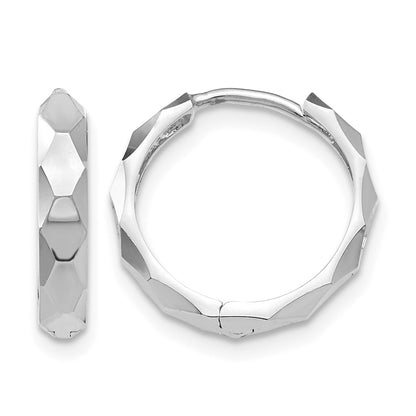 14k White Gold Diamond-cut Hoop Earrings