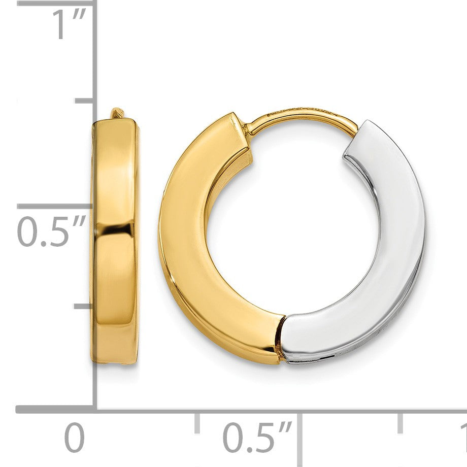 14k Two-tone Gold Polished Hollow Hinged Hoop Earrings