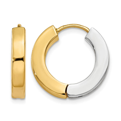 14k Two-tone Gold Polished Hollow Hinged Hoop Earrings