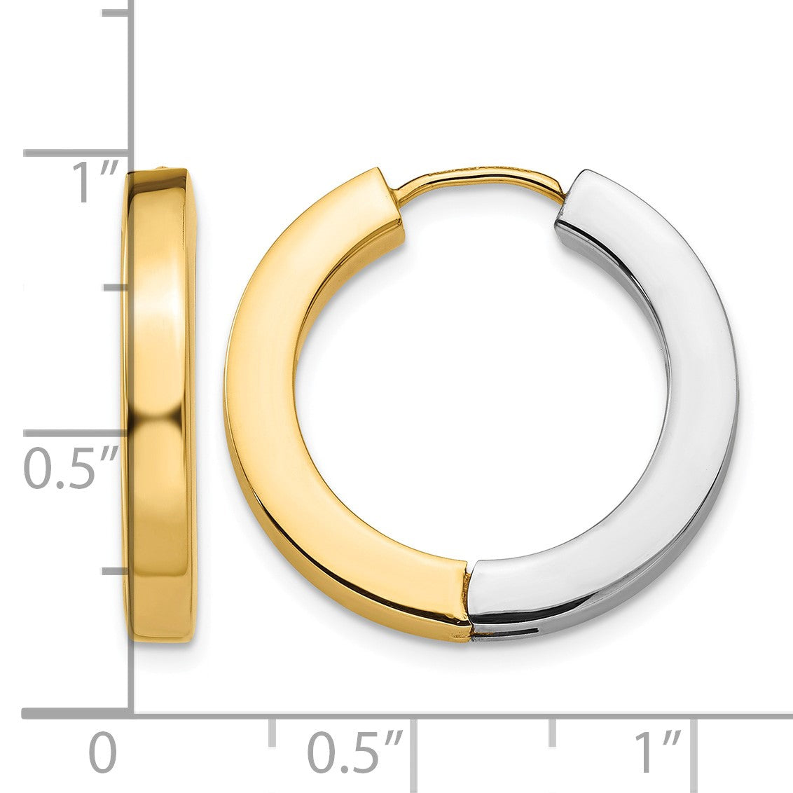 14k Two-tone Gold Polished Hollow Hinged Hoop Earrings