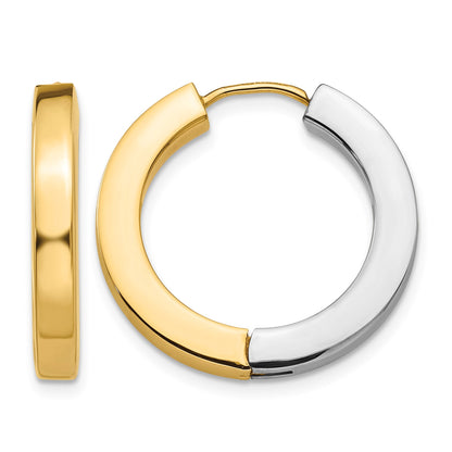 14k Two-tone Gold Polished Hollow Hinged Hoop Earrings