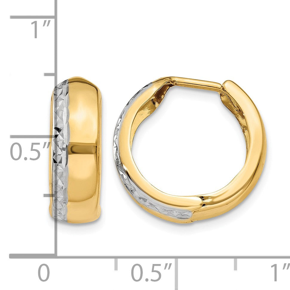 14k w/Rhodium Textured Hinged Hoop Earrings