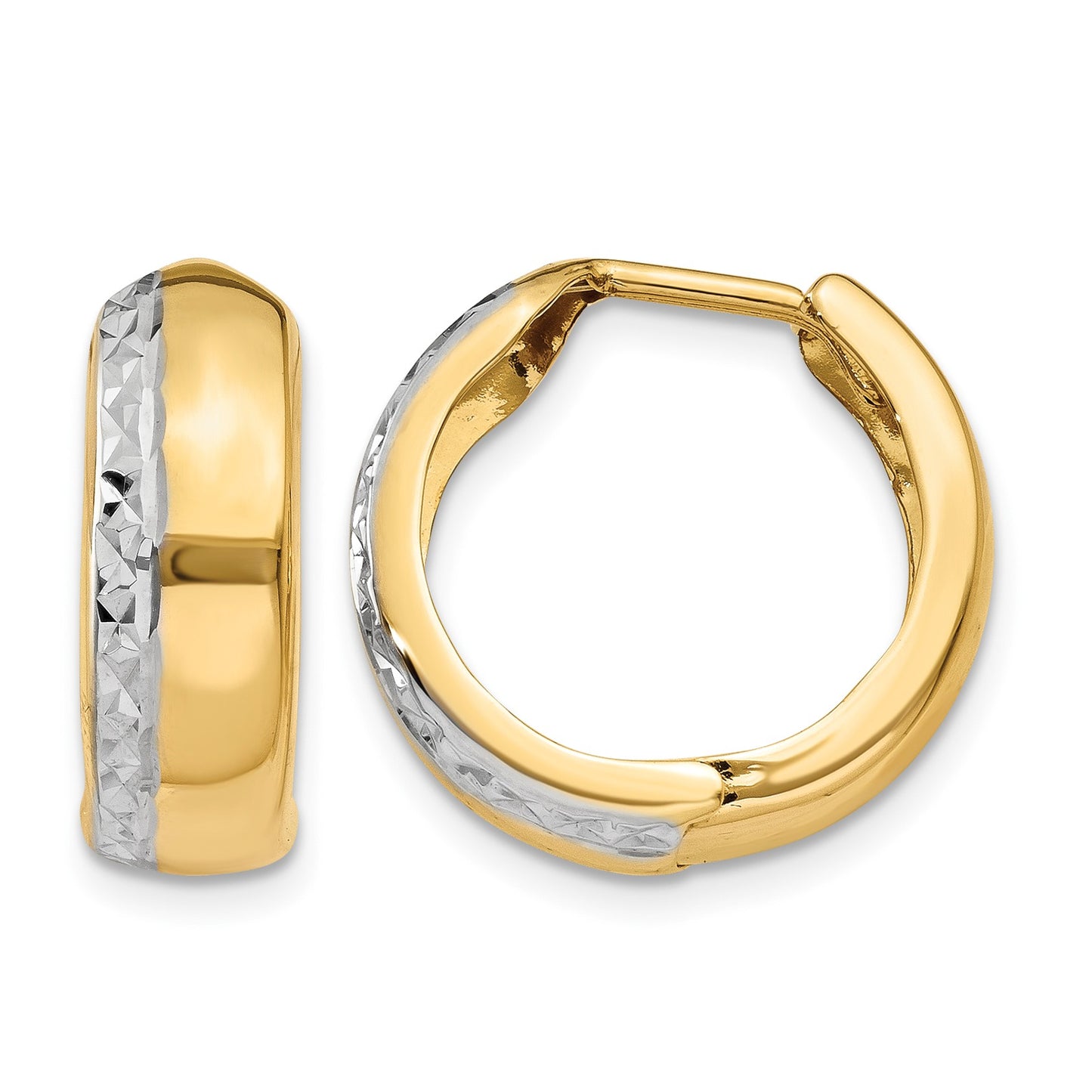 14k w/Rhodium Textured Hinged Hoop Earrings