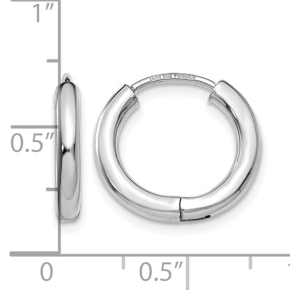14K White Gold Polished Hollow Hinged Hoop Earrings