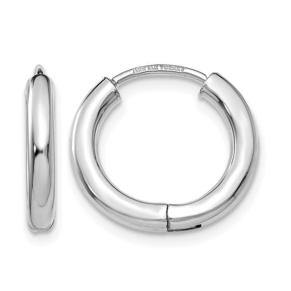 14K White Gold Polished Hollow Hinged Hoop Earrings
