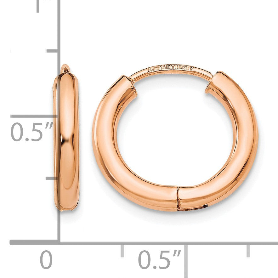 14K Rose Gold Polished Hollow Hinged Hoop Earrings