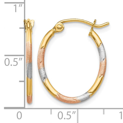 14K w/White and Rose Rhodium Diamond Cut Hoop Earrings