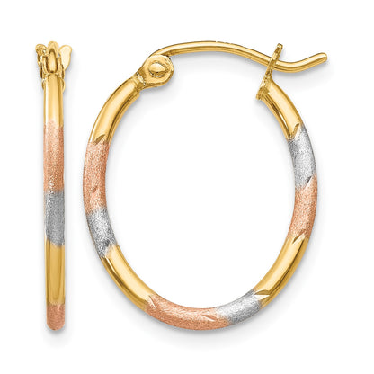 14K w/White and Rose Rhodium Diamond Cut Hoop Earrings