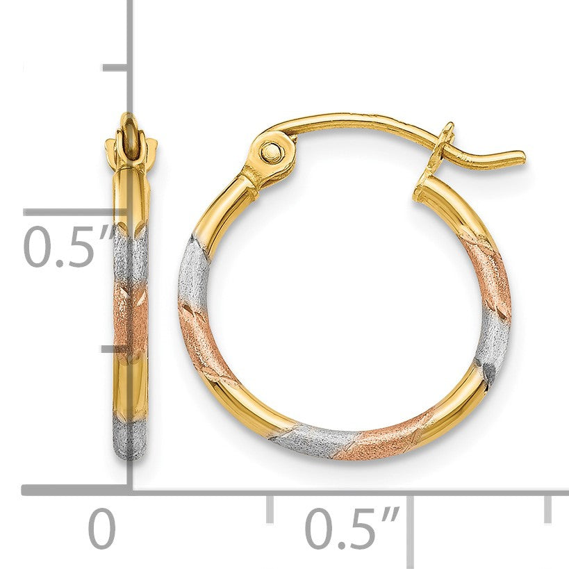 14K w/White and Rose Rhodium 1.5mm Satin & D/C Hoop Earrings
