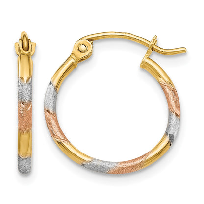 14K w/White and Rose Rhodium 1.5mm Satin & D/C Hoop Earrings