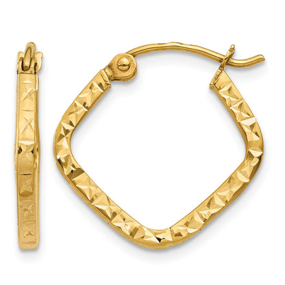 14K Diamond Cut Squared Hoop Earrings