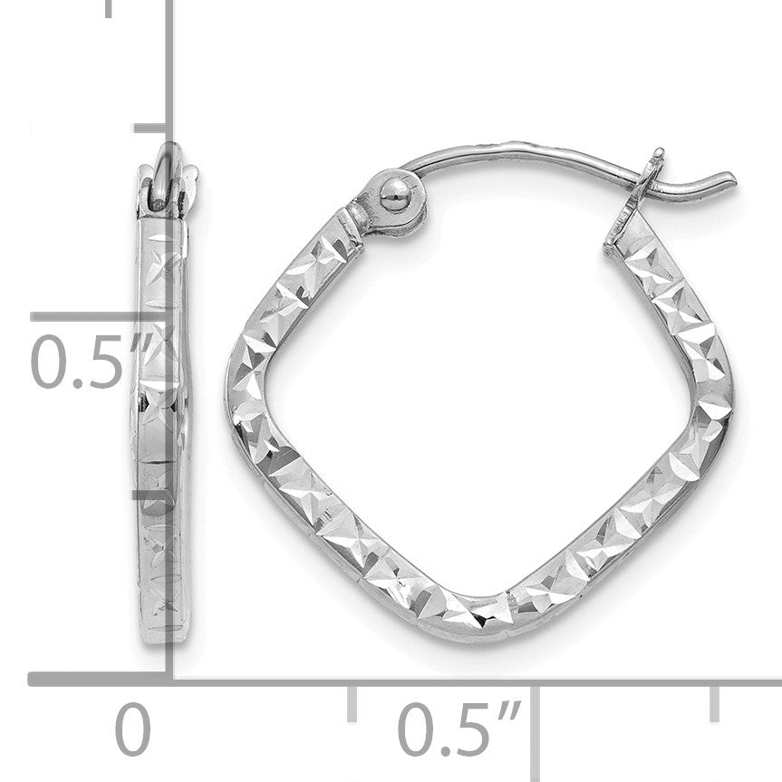 14K White Gold Diamond Cut Squared Hoop Earrings
